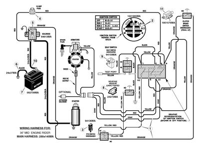 Electrical System Diagram and Parts List for 309006X78A 2006 Briggs and Stratton Lawn Tractor